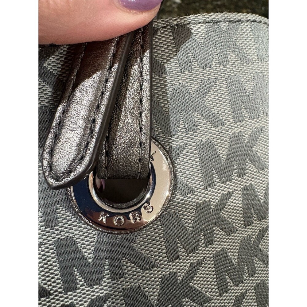 Michael Kors Tote Bag Womens Large Gray MK Logo Monogram Silver Hardware COA - Picture 4 of 10